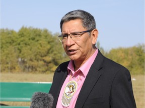 Pasqua First Nation Chief Matthew T. Peigan speaks with the press in September 2020. Evan Radford files