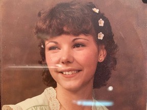 Cindy Blazek is shown in her Grade 12 graduation photo in 1980. Supplied by Debbie McCulloch