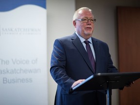 Steve McLellan, CEO of the Saskatchewan Chamber of Commerce, speaks at the chamber's office on Cornwall Street in 2019. (Saskatoon StarPhoenix).