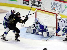 Saskatoon Blades goalie Nolan Maier during WHL (Western Hockey