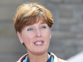 Marie-Claude Bibeau, Minister of Agriculture and Agri-Food, speaks to reporters in Leamington, ON in 2019. She hopes to kick-start a research hub in Saskatchewan with new federal funding. (Saskatoon StarPhoenix).