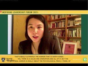 Suki Kim spoke at the University of Regina Inspiring Leadership forum, which was held virtually on Wednesday, March 3, 2021.