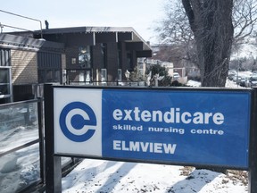 The exterior of Extendicare Elmview. An outbreak was declared at the long-term care facility on March 9, and currently four residents and two staff members have tested positive.