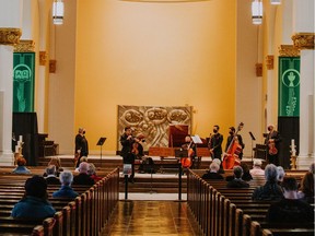 The Regina Symphony Orchestra (ROS), pictured here, plays in Holy Rosary Cathedral. ROS began hosting small performances there during the pandemic, when health policies forced them to shut down their larger venues.