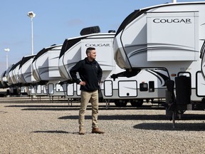 REGINA, SASK :  April 28, 2021  -- Adam Pacholko, sales manager Village RV, stands in their outdoor lot. Pacholko said RV sales have increase as much as 15 per cent, compared to last year.

TROY FLEECE / Regina Leader-Post