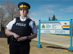 Saskatchewan RCMP Assistant Commissioner Rhonda Blackmore stands on the grounds of 'F' Division Headquarters in Regina, Saskatchewan on April 29. 2021.