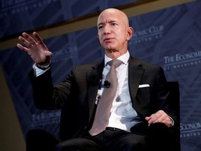Jeff Bezos, president and CEO of Amazon and owner of The Washington Post, speaks at the Economic Club of Washington, D.C.'s "Milestone Celebration Dinner" Sept. 13, 2018.