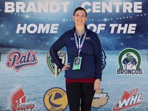 Alicia Dorwart, a marketing and communications intern with the Regina Pats, has been a fixture at the Brandt Centre — the WHL's East Division hub — since games began March 12.