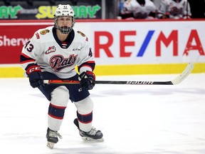 The Regina Pats' Tanner Howe is shown during his first WHL game — Tuesday's matchup with the Prince Albert Raiders at the Brandt Centre.