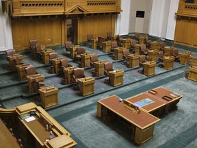 A look at the Saskatchewan legislative assembly chamber in November 2020. Measures for the spring sitting that starts on April 6 are expected to look similar, though MLAs will face added recommendations against travel.