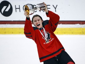 Connor Bedard, shown here with the Regina Pats, had a goal and an assist in Canada's 5-3 win over Russia at the IIHF under-18 world hockey championship on Thursday.