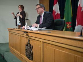 Saskatchewan Health Minister Paul Merriman speaks to media during a May COVID-19 update.