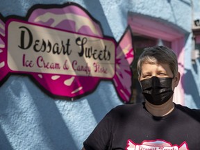 Dessart Sweets owner Shelley Patterson outside her store in Regina on May 27, 2021.