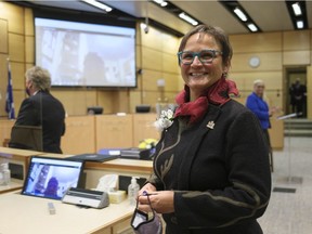 Ward 1 Councillor Cheryl Stadnichuk during a swearing in ceremony of the 2020 - 2024 city council at City Hall.