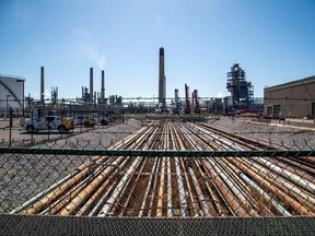 A view of the Imperial Oil refinery, located near Enbridge's Line 5 pipeline, which Michigan Governor Gretchen Whitmer ordered shut down, is pictured in Sarnia, Ont., on March 20, 2021. PHOTO BY CARLOS OSORIO /REUTERS