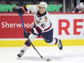 Regina Pats defenceman Ryker Evans was chosen by the Seattle Kraken in the second round (35th overall) of the NHL entry draft on Saturday. Keith Hershmiller Photography.