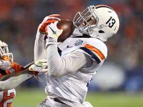 The Saskatchewan Roughriders selected University of Virginia receiver Terrell Jana (13) with a second-round  pick in the May 4 CFL draft. Jana is considered to be one of the most CFL ready prospects from the 2021 draft. Photo courtesy Virginia Athletics.