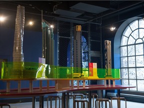 A number of structures built of Lego are seen as part of the exhibition Towers of Tomorrow within the Saskatchewan Science Centre in Regina.