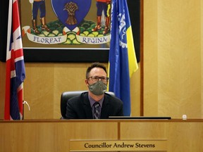 Councillor Andrew Stevens (Ward 3) chairs a meeting regarding conversion therapy on day two of the Community Wellness Committee  in Regina on Monday, April 19, 2021.