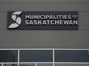 An outdated sign is visible on a building on Parliament Avenue, which houses the offices of SUMA (formerly known as Municipalities of Saskatchewan) in Regina, Saskatchewan on June 4, 2021.