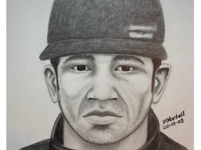 Saskatoon Crime Stoppers released this sketch of a man Saskatoon police are trying to find in connection to the disappearance of Mackenzie Trottier. Image from Saskatoon Crime Stoppers Facebook page.