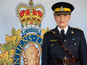 The new commanding officer of RCMP Depot Division, Chief Superintendent Sylvie Bourassa-Muise, stands for a photo near the Fort Dufferin guard room on RCMP property in Regina, Saskatchewan on June 11, 2021.