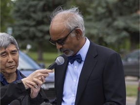 Dr. Francis Christian speaks at a news conference outside Walter Murray Collegiate for a group called Concerned Parents Saskatchewan to address their issues with students being vaccinated in Saskatoon, Thursday, June, 17, 2021. Kayle Neis/`Saskatoon StarPhoenix