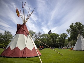 People gathered in Wascana Park for National Indigenous Peoples Day on Monday.