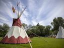 This file photo from June 21, 2021 shows a pair of teepees set up on the West Lawn of Wascana Centre for Indigenous Peoples Day.