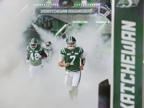 Saskatchewan Roughriders quarterback Cody Fajardo last emerged from a tunnel at Mosaic Stadium on Nov. 17, 2019, before the CFL's West Division final against the Winnipeg Blue Bombers.