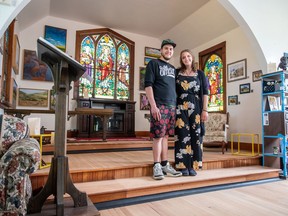 Artists Shawna Mitchell and Michael Ferguson opened the Happy Chance Treasures art gallery in the old church building in Hawarden, Sask.