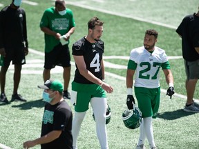 Quarterback Paxton Lynch, 4, made his first appearance at the Riders' training camp on Monday.