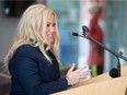 Former CTV anchor Tara Robinson speaks at an event announcing her as the new CEO of the RCMP Heritage Centre in Regina.