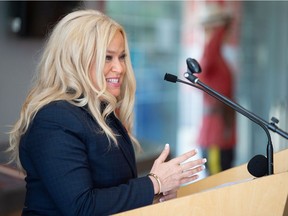 Former CTV journalist and anchor Tara Robinson speaks at an event announcing her as the new CEO of the RCMP Heritage Centre, held at the centre in Regina, Saskatchewan on July 14, 2021.