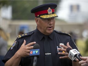 Regina Police Service chief Evan Bray speaks at an awareness BBQ event was held for the unsolved missing persons case of Tamra Keepness at the Core Community Park on Monday, July 19, 2021 in Regina.