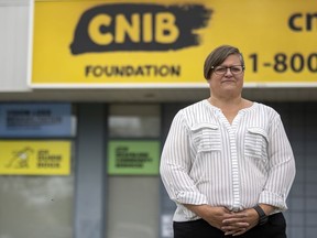 Christall Beaudry, executive director for CNIB Saskatchewan, outside the CNIB's temporary location on Broad Street and 14th Avenue on Tuesday, July 20, 2021 in Regina.