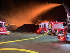 Regina Fire & Protective Services were called to a scrap pile fire at Wheat City Metals at 2881 Pasqua Street North on Tuesday night. (Photo courtesy Regina Fire & Protective Services)