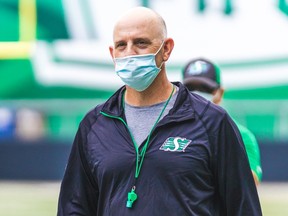 Saskatchewan Roughriders head coach Craig Dickenson is paying attention to COVID protocols during training camp.