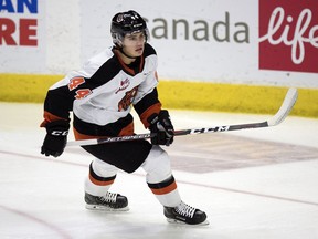 Regina's Cole Sillinger, shown with the Medicine Hat Tigers during the 2019-20 WHL season, is expected to be selected in the first round of the NHL draft Friday night.