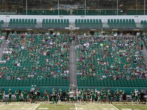 A total of 2,882 spectators watched the Saskatchewan Roughriders' controlled scrimmage Saturday afternoon at Mosaic Stadium.
