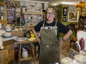 Susie Hilton, event manager for the Queen City Vintage Market and owner of antique store Grace and Thyme, inside her store on Wednesday, August 4, 2021 in Regina.