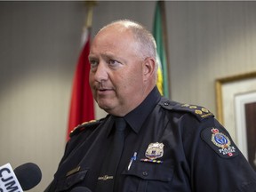 Regina police Chief Evan Bray speaks during a press conference in response to the findings and recommendations of a coroner's inquest into the death of Geoffrey Morris, who was shot and killed by police during a hostage situation on May 4, 2019.

TROY FLEECE / Regina Leader-Post