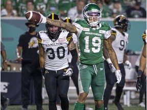 Saskatchewan Roughriders receiver Brayden Lenius (19) reportedly worked out for the NFL's San Fransisco 49ers earlier this week and is a pending free agent.