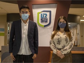 VP of student affairs Ziyang Zeo Li, left, and URSU president Hannah Tait in the Riddell Centre on Monday, August 16, 2021 in Regina. Tait said students are looking forward to a return to campus life but questions remain about what the fall semester is going to look like.