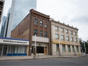 The Burns Hanley Building (the tall, brown building next to the Downtown Physiotherapy Centre) — a heritage property at 1863 Cornwall Street in Regina is under consideration for demolition.