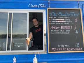 Elliott Rondeau, co-owner of the Absolute Zero ice-cream truck, is offering free ice cream to Regina Pats star Connor Bedard.