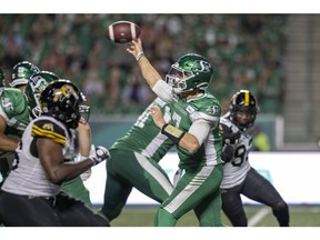 Saskatchewan Roughriders quarterback Cody Fajardo (7) was named a CFL top performer for Week 2 after leading the Green and White to a 30-8 win over the Hamilton Tiger-Cats on Saturday.