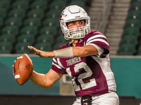 Regina Thunder quarterback Zenon Orobko, shown in this file photo, threw two touchdown passes in Sunday's 22-10 victory over the host Edmonton Wildcats.