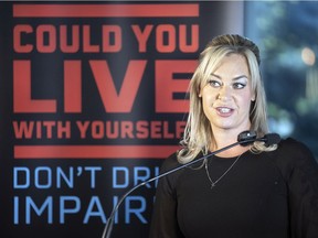 Amy Kaufmann, sister of Tanner Kaufmann, talks about SGI's Traffic Safety Spotlight on drunk driving at an event held at the University of Regina on Thursday, September 9, 2021 in Regina. Tanner was a father of two and was killed by an impaired driver on Sept. 4, 2016 on the city's outskirts when Tanner was out with his dog Macy, who was also killed.