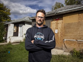 Coun. Andrew Stevens (Ward 3) in front of some old burned houses in North Central on Monday, September 13, 2021 in Regina.